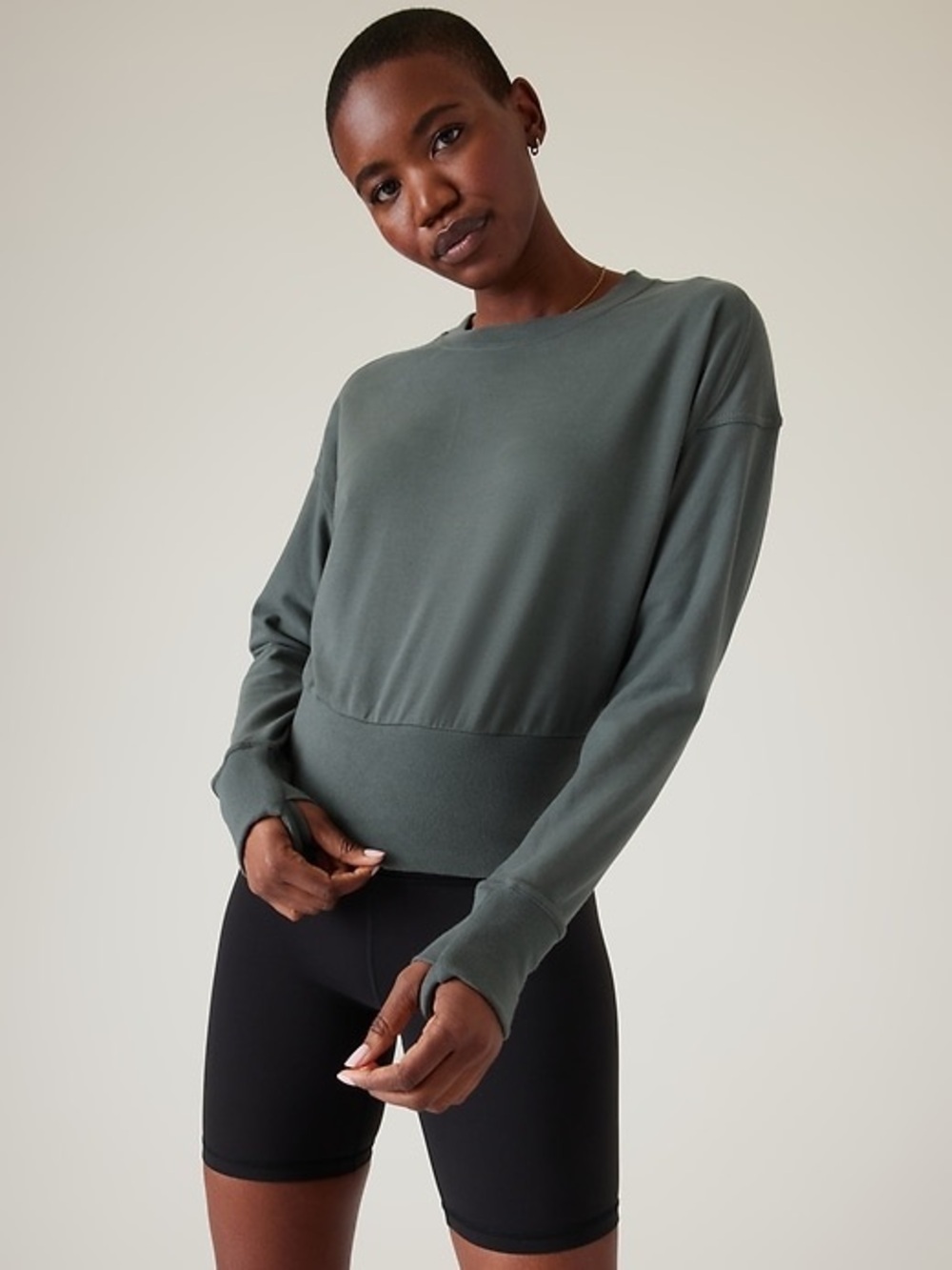 ATHLETA Retroterry crewneck Sweatshirt Bali green. Size S